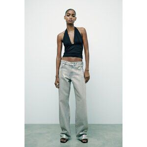 NWOT Zara light blue wash denim with metallic foil jeans, US 2